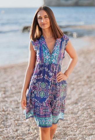  Đầm Boho Sát Nách Kết Cườm Cotton Isla Bonita 