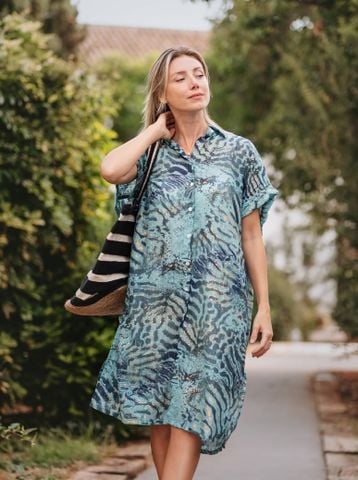  Đầm Sơ Mi Tay Liền Ánh Kim Cotton Isla Bonita 