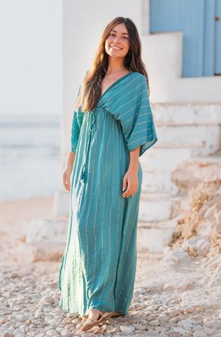  Maxi Kimono Sọc Ánh Kim Cotton Isla Bonita 