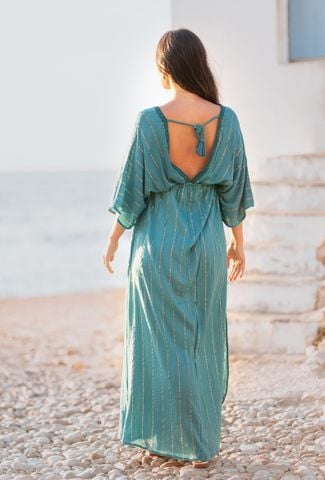  Maxi Kimono Sọc Ánh Kim Cotton Isla Bonita 