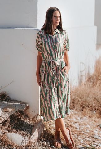  Đầm Midi Sơ Mi Tay Ngắn Ánh Kim Cotton Isla Bonita 