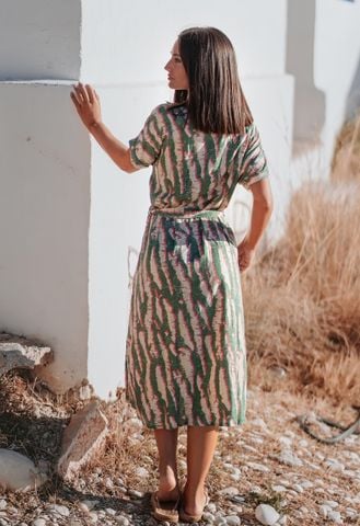  Đầm Midi Sơ Mi Tay Ngắn Ánh Kim Cotton Isla Bonita 