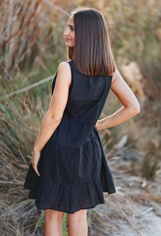  Đầm Đen Boho Lazer Cut Cotton Isla Bonita 