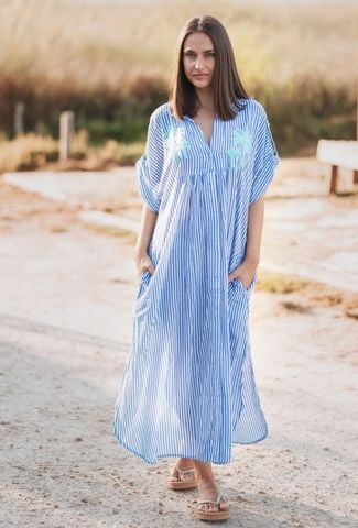  Maxi Sơ Mi Xanh Phối Ren Cao Cấp Isla bonita 