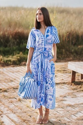  Maxi Sơ Mi Tay Ngắn Kết Cườm Cotton Isla Bonita 