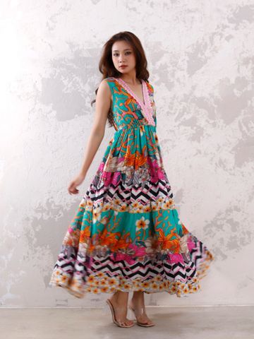  Maxi Phối Ren Ánh Bạc Cotton Isla Bonita 