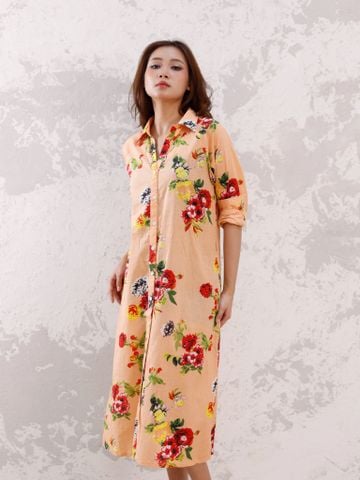  Đầm Midi Sơ Mi Cotton Hoa Cao Cấp Luna Llena 