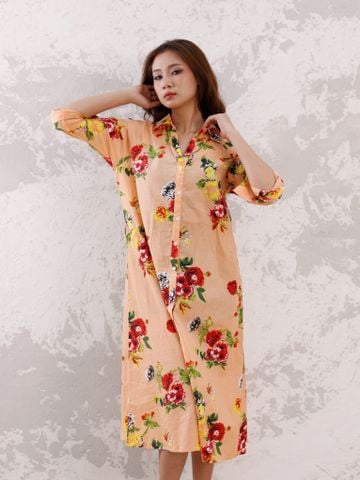  Đầm Midi Sơ Mi Cotton Hoa Cao Cấp Luna Llena 