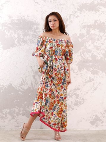  Maxi Hoa Trễ Vai Cotton Cao Cấp Luna Llena 