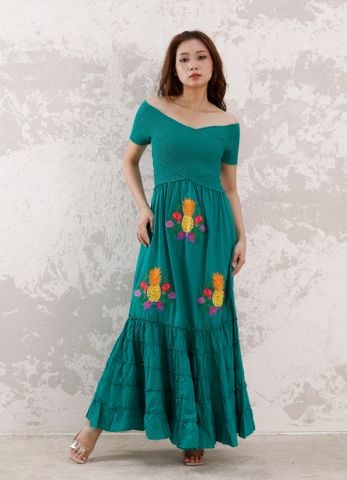 Maxi Trễ Vai Cotton Thêu Cao Cấp Luna Llena 