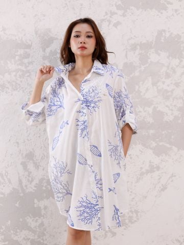  Đầm Sơ Mi Trắng Kết Cườm Cotton Isla Bonita 