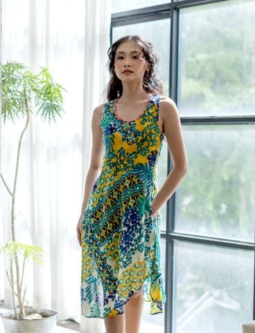  Đầm Hoa Vàng Ánh Kim Thêu Viền Cổ Cotton Isla bonita 