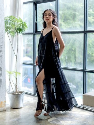  Maxi 2 Dây Phối Ren Kết Cườm Thêu Cao Cấp Cotton Isla Bonita 