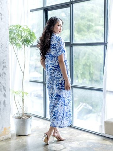  Maxi Sơ Mi Hoa Xanh Kết Cườm Cotton Isla Bonita 