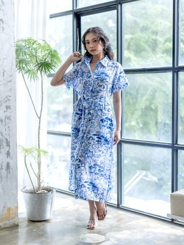  Maxi Sơ Mi Hoa Xanh Kết Cườm Cotton Isla Bonita 