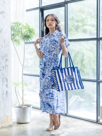  Túi Xách Tay Kết Cườm Hình Cá Size Lớn - Phom cứng Cotton Isla Bonita 
