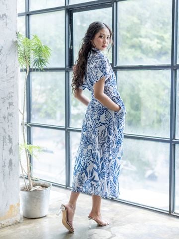  Maxi Sơ Mi Hoa Xanh Cotton Cao Cấp Isla Bonita 