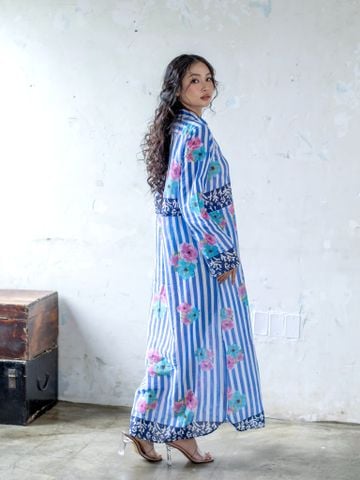  Maxi Sọc Hoa Kết Hạt Viền Cổ Cotton Isla Bonita 