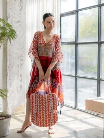  Túi Tote Boho Đỏ Cam Cotton Isla Bonita 