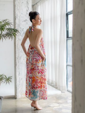 Maxi Hở Lưng Phối Ren Kết Cườm Cotton Isla Bonita 