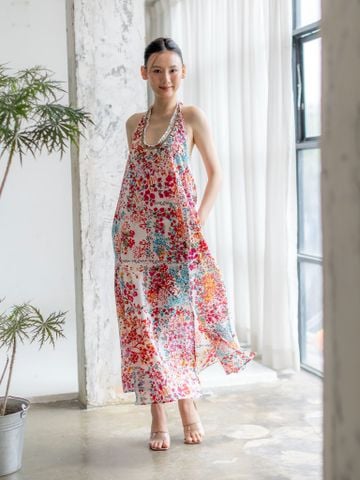  Maxi Hở Lưng Phối Ren Kết Cườm Cotton Isla Bonita 