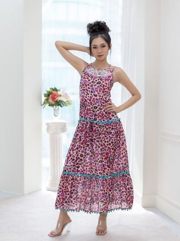  Maxi Cổ Yếm Phối Ren Kết Cườm Cotton Isla Bonita 