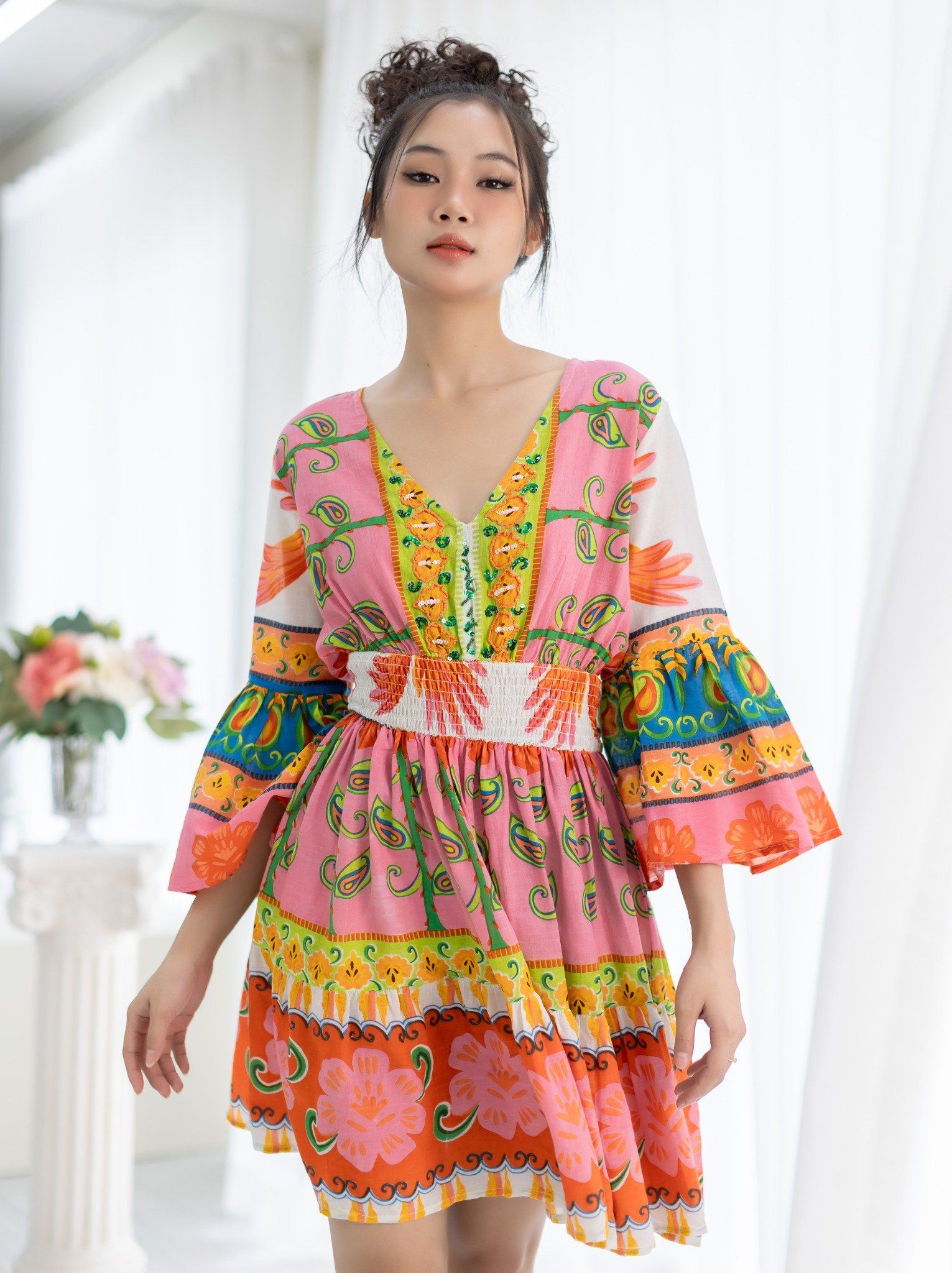 Đầm Boho Kết Cườm Cotton Isla Bonita