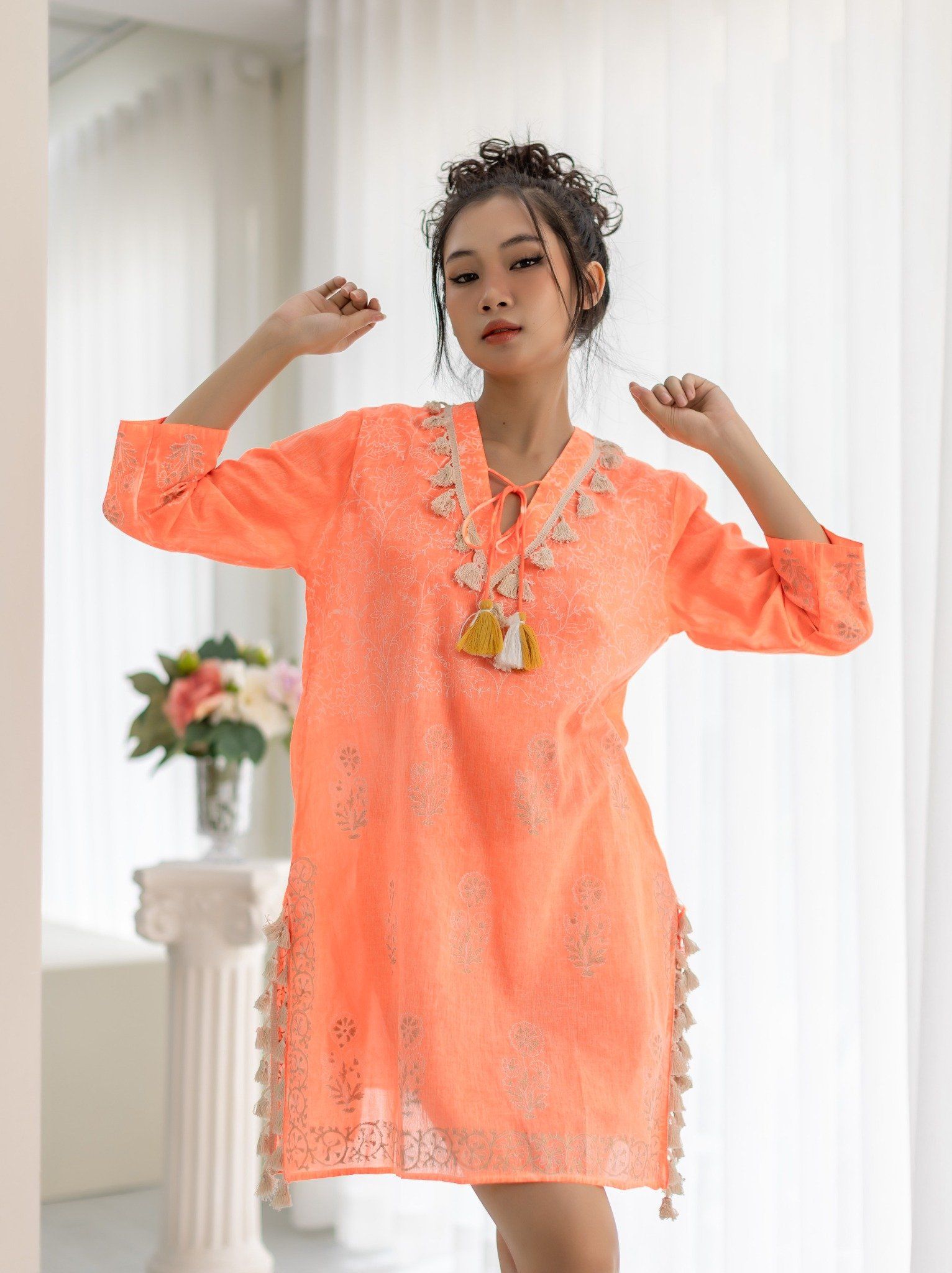 Đầm Xẻ Tà Màu Neon Ánh Kim Cotton Isla Bonita