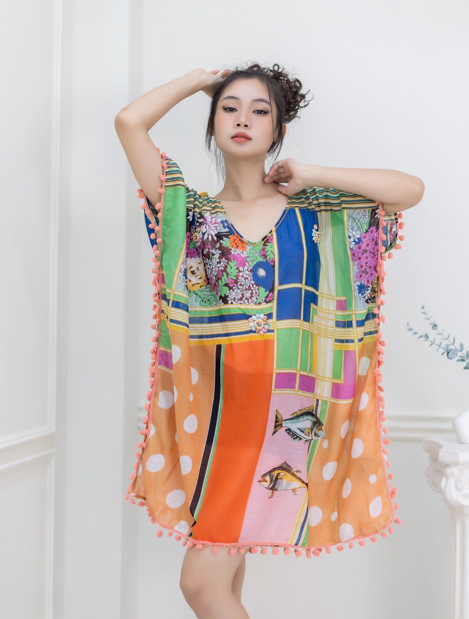 Đầm Kimono Thêu Kết Hạt Cotton Isla Bonita
