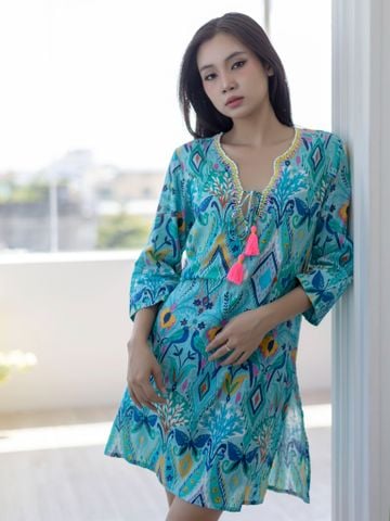  Đầm Xẻ Tà Thêu Kết Cườm Cotton Isla Bonita 