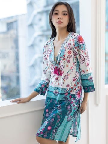  Đầm Xẻ Tà Kết Cườm Cotton Isla Bonita 