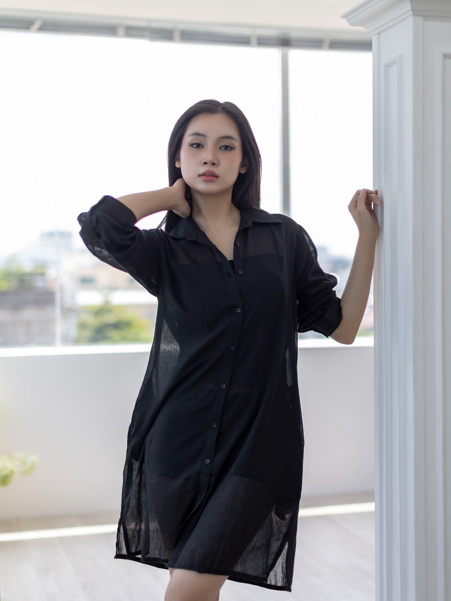 Đầm Sơ Mi Đen Cotton Isla Bonita