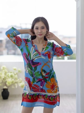  Đầm Xẻ Tà Thêu Kết Cườm Cotton Isla Bonita 