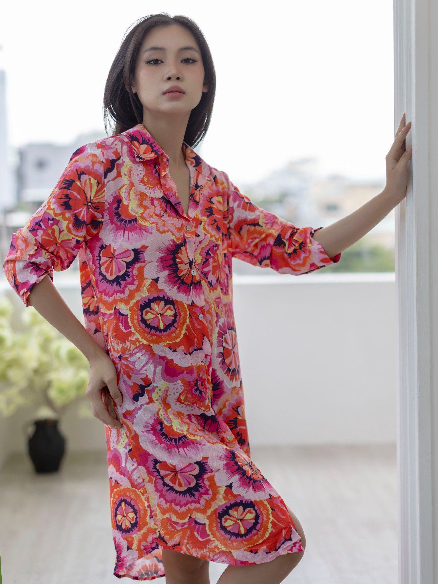 Đầm Sơ Mi Hoa Cotton Cao Cấp Luna Llena