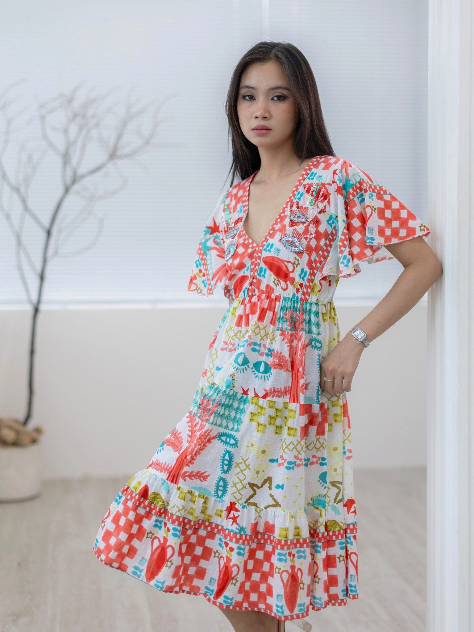 Đầm Boho Kết Cườm Cotton Isla Bonita