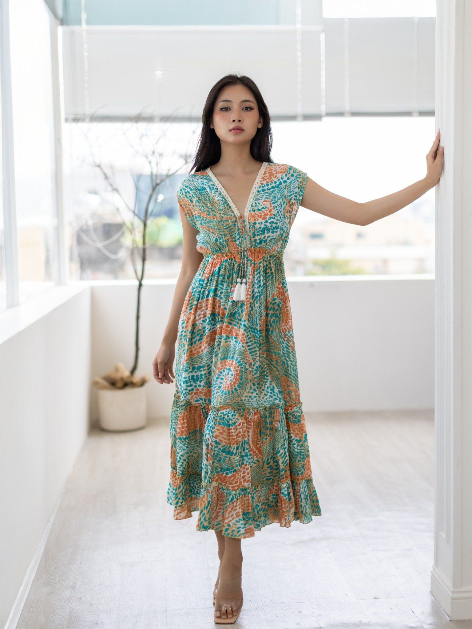 Maxi Phối Ren Kết Hạt Cotton Isla Bonita