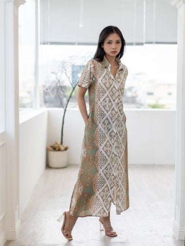  Maxi Sơ Mi Ngắn Tay Kết Cườm Cotton Isla Bonita 