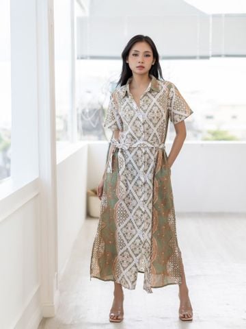  Maxi Sơ Mi Ngắn Tay Kết Cườm Cotton Isla Bonita 