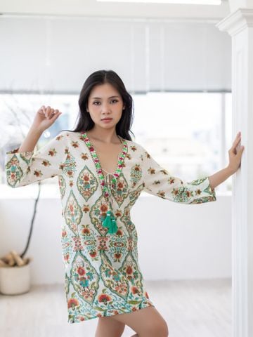  Đầm Xẻ Tà Kết Cườm Cotton Isla Bonita 