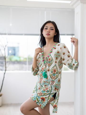  Đầm Xẻ Tà Kết Cườm Cotton Isla Bonita 