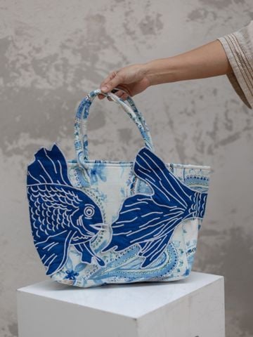  Túi Tote Thêu Cá Size Lớn Cotton Isla Bonita 