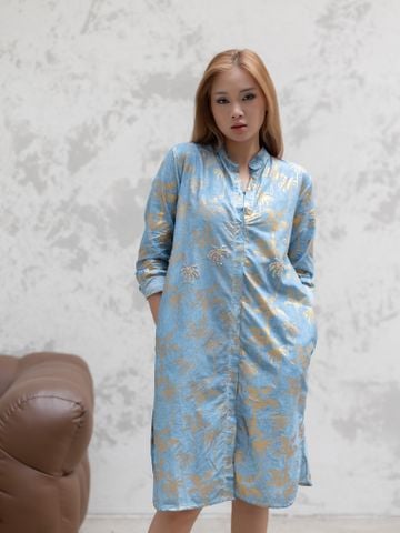  Đầm Dài Tay Kết Hạt Vẽ Ánh Kim Cotton Isla Bonita 