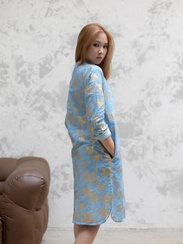  Đầm Dài Tay Kết Hạt Vẽ Ánh Kim Cotton Isla Bonita 