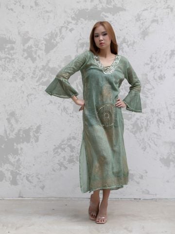  Maxi Tay Loe Kết Hạt Vẽ Ánh Kim Cotton Isla Bonita 