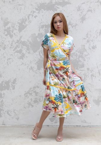  Maxi Hoa Vàng Phối Ren Cotton Isla Bonita 