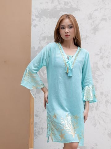  Đầm Boho Kết Hạt Vẽ Ánh Kim Cotton Isla Bonita 