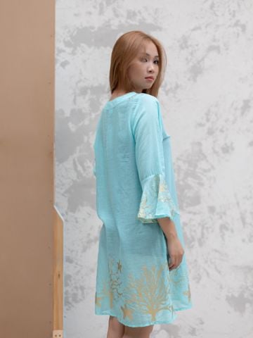  Đầm Boho Kết Hạt Vẽ Ánh Kim Cotton Isla Bonita 