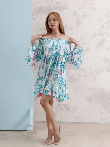  Đầm Boho Trễ Vai Thêu Kết Hạt Cotton Isla Bonita 