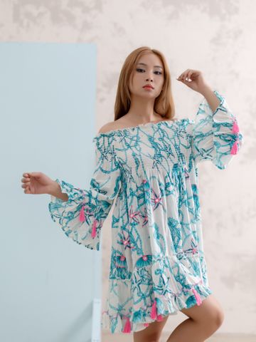  Đầm Boho Trễ Vai Thêu Kết Hạt Cotton Isla Bonita 
