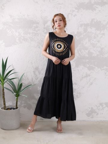  Maxi Đen Vẽ Ánh Kim Cotton Isla Bonita 